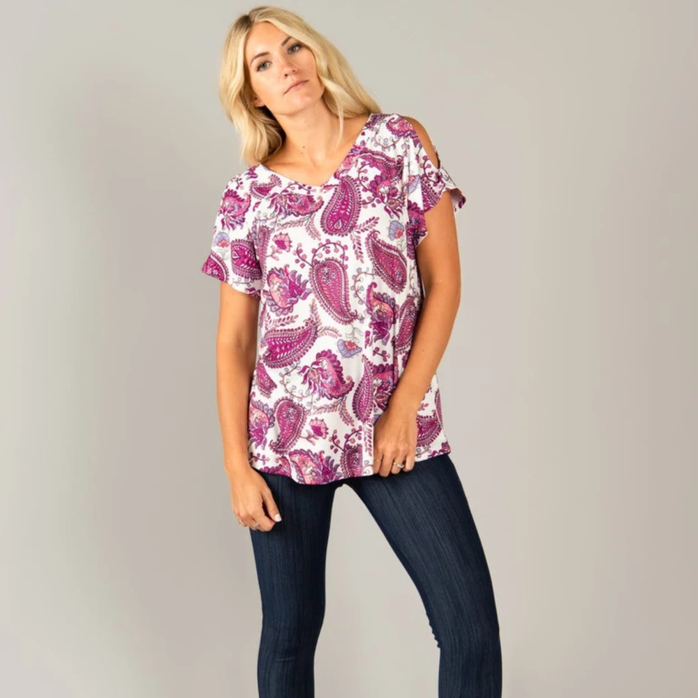 Love Top Cold Shoulder Ivory Paisley Boho